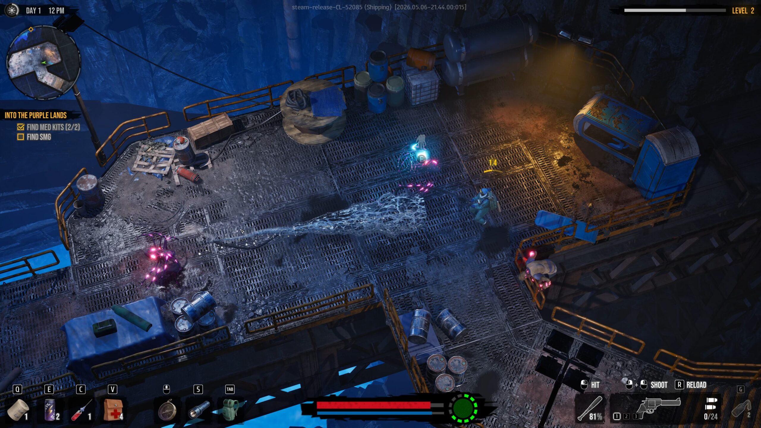 DDoD gameplay: a gunfight in an underground industrial room