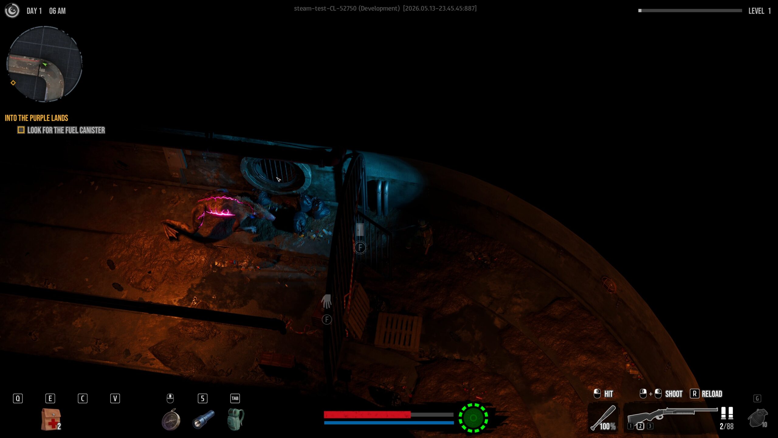 DDoD gameplay: exploring a dark sewer tunnel