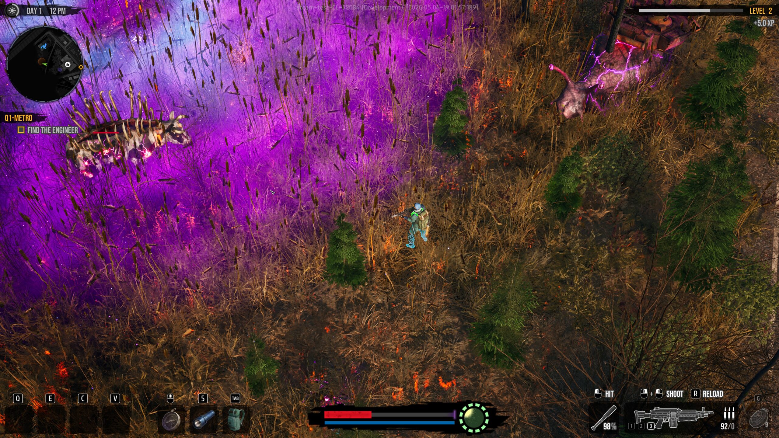 DDoD gameplay: a slime creature in a Fog-covered clearing