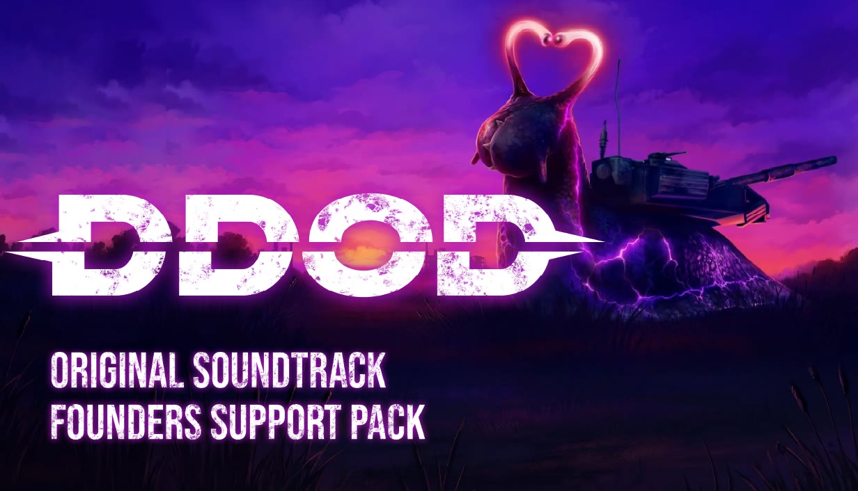 DDoD Original Soundtrack and Founders Support Pack cover: a mutant snail and a tank in the Purple Lands